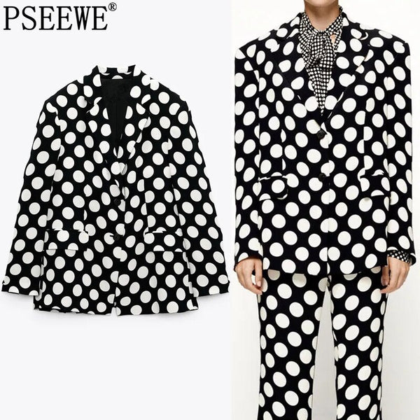 PSEEWE Za Woman 2022 Polka Dot Oversized Blazer Women Long Sleeve Black Blazer Set Autumn Jacket Office Elegant Female Blazer