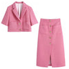 PSEEWE Za Women Sets Tweed Short Sleeve Cropped Blazer Woman Button Long Skirts Blazer And Skirt Set Women's Office Suit