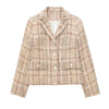 PTYSIC Women Khaki Tweed Blazer Jacket Single Breasted Long Sleeve 2023 Spring Casual Girls Button Up Office Lady Coat