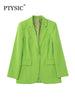 PTYSIC Women Office Lady Apple Green Flap Pockets Blazer Coat A-LINE Back Zipper Fly Skirts Straight Casual Two Piece Sets