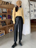 PU Leather Pants Women's 2023 Autumn And Winter High Waist Nine-Point Elegant Casual Pants Slimming All-Match Straight Pants