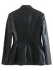 PUWD Women Double-breasted Faux Leather Blazer Coat Vintage Long Sleeve Flap Pockets Female Outerwear Chic Veste Femme