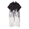 Painting Style Woman Summer Long Sleeve Black And White Printed Shirt Dress Tie Dye Plus Size Midi Casual Dress Robe Femme 3400