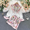Palace style retro printing western style skirt suit two-piece suit ladies temperament ladies shirt all-match skirt trend