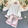 Palace style retro printing western style skirt suit two-piece suit ladies temperament ladies shirt all-match skirt trend