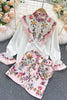 Palace style retro printing western style skirt suit two-piece suit ladies temperament ladies shirt all-match skirt trend