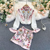 Palace style retro printing western style skirt suit two-piece suit ladies temperament ladies shirt all-match skirt trend