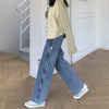Pant Jeans Women Spring and Summer Solid Color High Waist Loose Buttons High Street Commuter Straight Denim Trousers