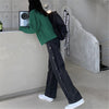 Pant Jeans Women Spring and Summer Solid Color High Waist Loose Buttons High Street Commuter Straight Denim Trousers