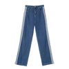 Pantalon Femme Pocket High Waist Dark Blue Jeans Striped Straight Loose Slit 100% Cotton Stretch Jeans Women Plus Size Trousers