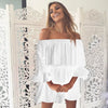 Party Dress Women's Summer Holiday Off Shoulder Mini Dress Beach Frill Ruffle Sundress White Elegant Dress Women Vestidos