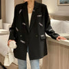 Patch Designs Blazer Women England Style Black White Blazers Female Loose Long Sleeve Suit Jacket