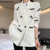 Patch Designs Blazer Women England Style Black White Blazers Female Loose Long Sleeve Suit Jacket