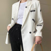 Patch Designs Blazer Women England Style Black White Blazers Female Loose Long Sleeve Suit Jacket