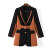 Patchwork Blazer Women 2023 Design High End Temperament  Formal Mid Length Slim Jacket Office Ladies Work Coat