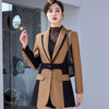 Patchwork Blazer Women 2023 Design High End Temperament  Formal Mid Length Slim Jacket Office Ladies Work Coat