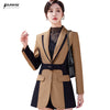 Patchwork Blazer Women 2023 Design High End Temperament  Formal Mid Length Slim Jacket Office Ladies Work Coat