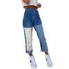 Patchwork Casual Blue Straight Long Jeans Pants Women Skinny Slim Elegant High Waist Denim Trousers Ladies Autumn