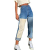 Patchwork Casual Blue Straight Long Jeans Pants Women Skinny Slim Elegant High Waist Denim Trousers Ladies Autumn