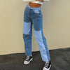 Patchwork Cargo Jeans Women High Waist Buttons Fly Streetwear Straight Pants 90s Retro Punk Straight Denim Pants