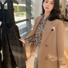 Patchwork Letter Office Lady Streetwear Chic Retro Blazer Women Double Breasted Trendy Casual Loose Simple Elegant Outerwear
