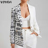 Patchwork Printed Blazer With Pockets 2022 VONDA Women Autumn Blazer Vintage Printed Long Sleeve Lapel Collar Suit Blazers Baggy