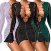 Patchwork Ribbed Bodycon Dresses Stripe Low-Cut Hollow Out Long Flared Sleeve Club Partywear Fashionable Lace Up Fall Clothing