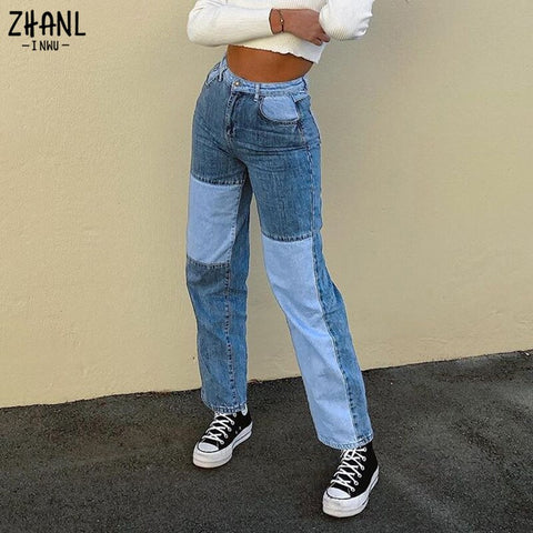Patchwork Straight Women's jeans Baggy Jeans Vintage High Waist Boyfriends Mom Denim Pants 90S Streetwear 2022 Female