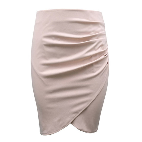 Pencil Skirt  Women High Waist Slim Folding Hips Candy Color Formal Saias Feminino Lady Classic Knee Length Office Skirts