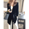 Peonfly 2023 Autumn Women's Velvet Blazers Jacket with Sashes Female Notched Outerwear Office Ladies Coat Loose Black Blazer