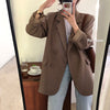 Peonfly Women 2022 Casual Double Breasted Blazers Coat Vintage Notched Long Sleeve Female Outerwear Chic Tops Green