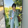 Peonfly Women 2022 Casual Double Breasted Blazers Coat Vintage Notched Long Sleeve Female Outerwear Chic Tops Green