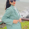 Peonfly Women 2022 Casual Double Breasted Blazers Coat Vintage Notched Long Sleeve Female Outerwear Chic Tops Green