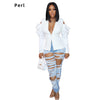 Perl Autumn Sexy White Coat  Women Bubble Long-sleeved Cold Shoulder Suit Jacket Stylish Clothing for Laides