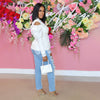 Perl Autumn Sexy White Coat  Women Bubble Long-sleeved Cold Shoulder Suit Jacket Stylish Clothing for Laides