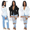 Perl Autumn Sexy White Coat  Women Bubble Long-sleeved Cold Shoulder Suit Jacket Stylish Clothing for Laides