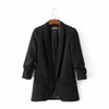 Women Elegant White Black Green Blazer Crimping Three Quarter Sleeve Outerwear Notched Pocket Office Casual Tops