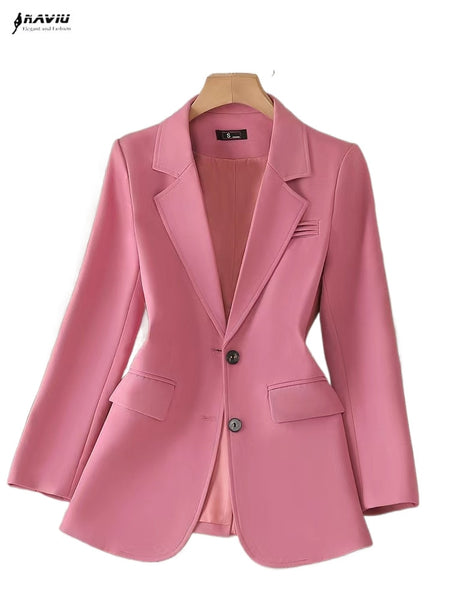 Pink Blazer Women 2023 Autumn Temperament High End Professional Jacket Office Ladies Work Coat Tops Black