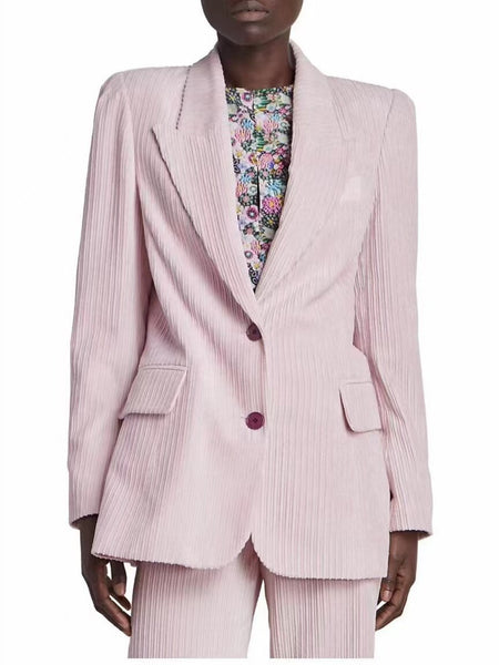 Pink Blazer Women Velvet Single Breasted Cardigan Long Sleeve Slim Notched Simple Office Lady Autumn 2023 Suit Coats