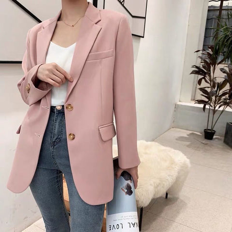 Pink Blazer Women's Korean Version British Chic Streetwear Office Ladies Elegant Casual Loose Long Sleeve Jacket