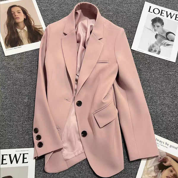 Pink Casual Suit Jacket Women's Top 2023 Spring And Autumn Suit Collar Long-sleeved Pocket Button Loose Suit Jacket