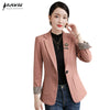 Pink Cotton Blazer Women 2022 Autumn Temperament Formal Long Sleeve Slim Blazer Office Ladies Work Coat Apricot