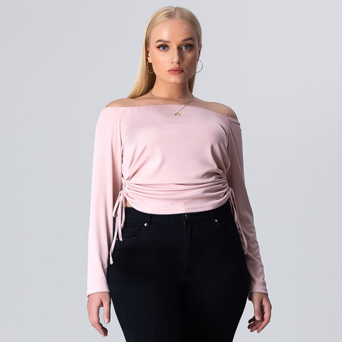 Pink Cropped Tops Autumn Winter 2023 Women Large Big Plus Size 4XL Long Sleeve Blouses Streetwear Casual Oversize Ladies T Shirt