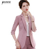 Pink Half Sleeve Women Casual Temperament Summer Formal Slim Jacket Office Ladies Work Coat Black