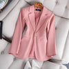 Pink Long Sleeve Blazer Women Spring Temperament Casual Slim Jacket Office Ladies Work Coat Black