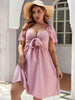 Pink Plus Size 4XL Midi Dress Women Summer 2023 Strapless Bow A Line Elegant Chic Curvy Elegant Party Large Size Ladies Dresses