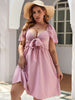 Pink Plus Size 4XL Midi Dress Women Summer 2023 Strapless Bow A Line Elegant Chic Curvy Elegant Party Large Size Ladies Dresses