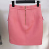 Pink Skirt Blazer Suits 2022 Gold Double Breasted Buttons Blazers Pencil Skirts Slim Two Pieces Sets