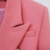 Pink Skirt Blazer Suits 2023 Gold Double Breasted Buttons Blazers Pencil Skirts Slim Two Pieces Sets