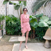 Pink Skirt Suit Jacket Set Women Double Breasted Balzer Short Beadings Asymmetry Sexy Skirt Two Pieces Set Business Work Outfit